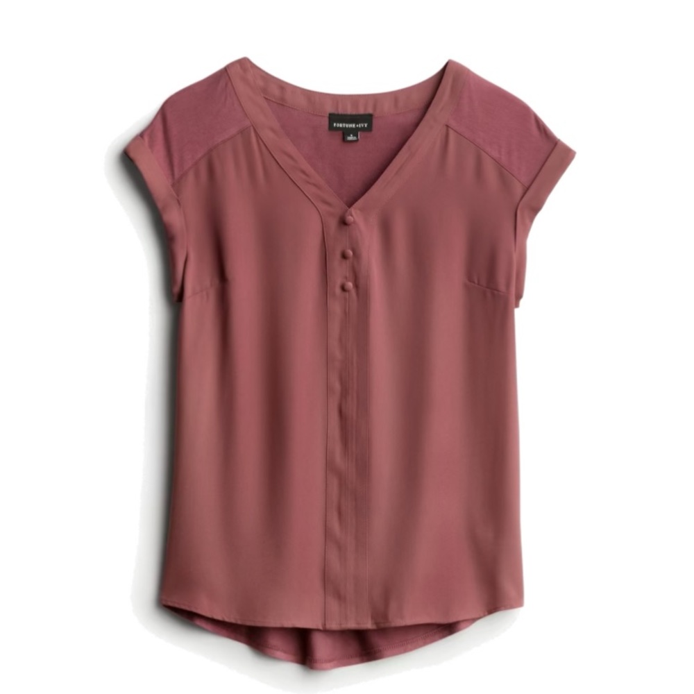 FORTUNE + IVY - Helina Mixed Material Blouse